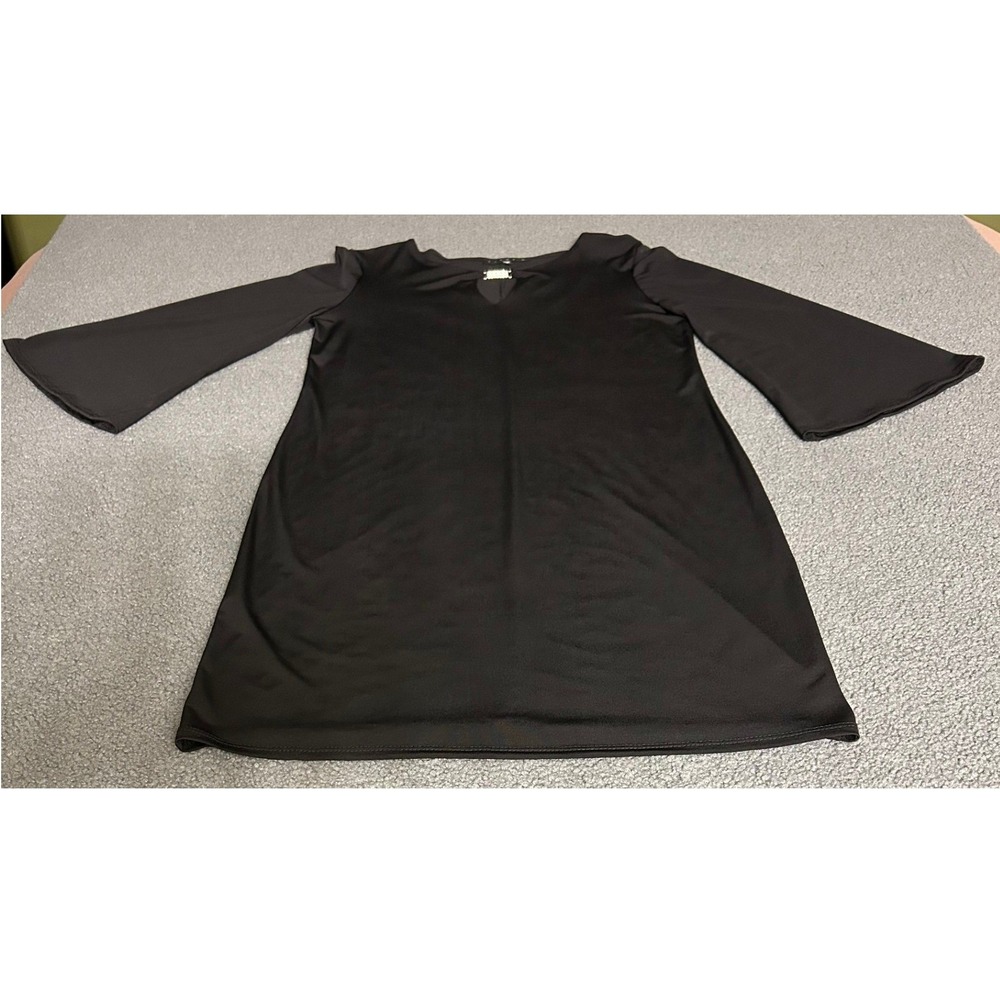 Tiana B Shift Dress Womens 6 Black Bell Sleeve Rhinestone Keyhole LBD